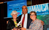 Caribbean Editor Gay Nagle Myers received the Jamaica Tourist Board’s Marcia Vickery Wallace Memorial Award for excellence in travel journalism. Pictured with Myers, left, are board Director John Lynch and Kate Wallace Rogers, Wallace’s daughter.