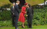 New Zealand welcomed the Duke and Duchess of Cambridge and Prince George on their first official tour as a family on April 7. Here, the Duchess of Cambridge receives a traditional Maori greeting from Maori elder Hiria Hape at the Government House.