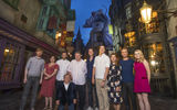 Harry Potter film stars, including Helena Bonham Carter, second front left; Matthew Lewis, third from left; Robbie Coltrane (fifth from left) and Tom Felton second from right, attended an exclusive preview of the Wizarding World of Harry Potter – Diagon Alley at Universal Orlando Resort. The new area, which opened officially on July 8, expands the Harry Potter attraction across both Universal Studios and Islands of Adventure parks.