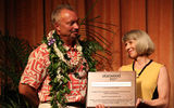 Starwood Hotels & Resorts Hawaii created the Keith Vieira Ho‘owaiwai a Ho‘ona‘auao Endowed Scholarship to honor Vieira, who will retire at year’s end following a 36-year career in the tourism industry, 33 of them with Starwood. The scholarship will be awarded to a Hawaii high school graduate who goes on to pursue a degree at the Shidler College of Business at the University of Hawaii, Vieira’s alma mater. Joining Vieira at the announcement was Donna Vuchinich, president and CEO at the University of Hawaii Foundation.