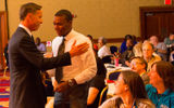 Marriott CEO Arne Sorenson, left, shakes hands with Imani Blackman from Magruder High School in Rockville, Md. at the National Academy Foundation (NAF) annual conference, where Sorenson served as a guest speaker. NAF is the parent organization of the Academy of Hospitality and Tourism, and Sorenson spoke about the partnership that exists between the industry and education. Marriott is a big supporter of NAF and wants to raise the awareness of the hospitality industry as a viable career choice for high school and college students.
