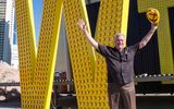 Founder and CEO of Westgate Resorts David Siegel stands in front of the “W” that will be placed on the Westgate Las Vegas Resort & Casino’s marquee. Westgate recently bought the hotel, the former Las Vegas Hotel & Casino (originally the Las Vegas Hilton). The marquee letters are the largest in Las Vegas at 20 feet and one inch.