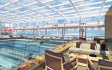 The all-balcony ship will have five cabin categories, ranging from a 270-square-foot model to a 1,448-square-foot suite. There will be two pools, one with a retractable dome, the other a glass-backed infinity pool at the ship's stern.