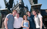 While touring The Wizarding World of Harry Potter, film stars Emma Watson, Robbie Coltrane, James and Oliver Phelps and Matthew Lewis explored the corridors of Hogwarts castle. The group was invited for a sneak peek of the immersive environment before it officially opens on June 18.