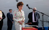 Silvia Lefebvre, sister of Silversea chairman Manfredi Lefebvre, christens the Silver Spirit in Fort Lauderdale.