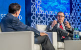 Travel Weekly Editor in Chief Arnie Weissmann, left, hosted a Q&A with Frank Del Rio, president and CEO of Norwegian Cruise Line Holdings, Friday morning.