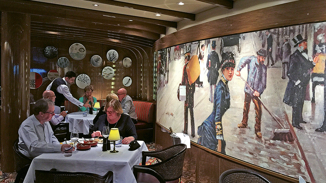 The Sel de Mer restaurant has a mural of 19th century French street life on one wall. The Sel de Mer restaurant has a mural of 19th century French street life on one wall.