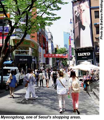 Myeongdong, one of the shopping areas in Seoul.