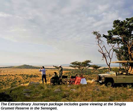 The Extraordinary Journeys package includes game viewing at the Singita Grumeti Reserve in the Serengeti.