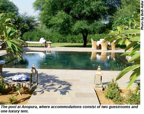 The pool at Anopura, where accommodations consist of two guestrooms and one luxury tent.
