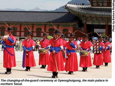 The changing-of-the-guard ceremony at Gyeonghuigung, the main palace in northern Seoul.