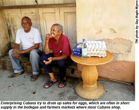 Enterprising Cubans try to drum up sales for eggs.