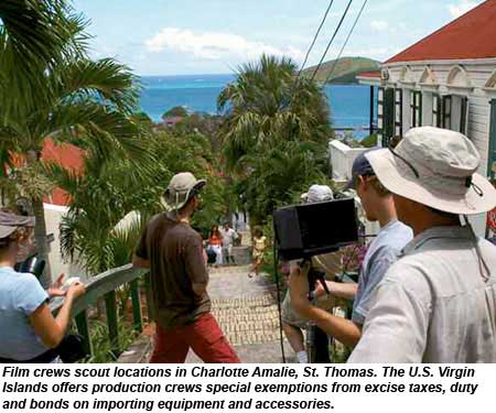 Film crews scout locations in Charlotte Amalie, St. Thomas, U.S. Virgin Islands.