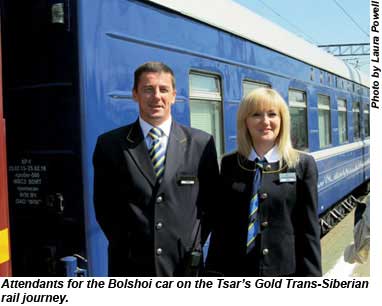 Attendants for the Bolshoi car on the Tsars Gold Trans-Siberian rail journey.