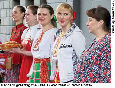 Dancers greeting the Tsars Gold train in Novosibirsk.
