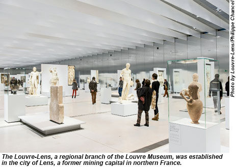 The Louvre-Lens, a regional branch of the Louvre Museum, was established in the city of Lens, a former mining capital in northern France.