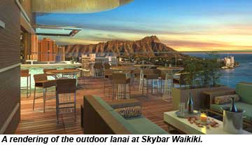 a rendering of the lanai at Skybar Waikiki