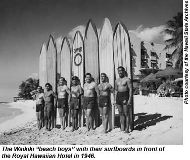 The Waikiki Beach Boys in front of the Royal Hawaiian Hotel in 1946.