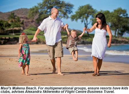 A family at Makena Beach on Maui.