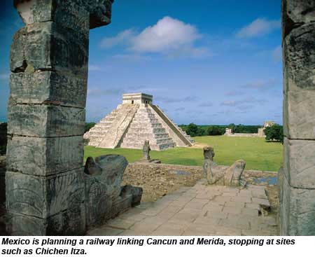 Mexico is planning a railway linking Cancun and Merida, stopping at sites such as Chichen Itza.