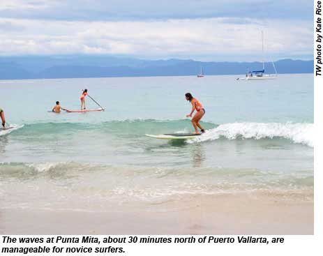 The waves at Punta Mita are manageable for novice surfers.