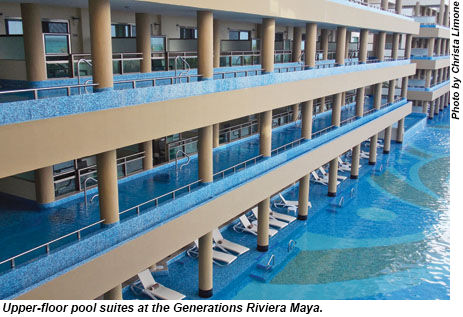 Upper-floor pool suites at the Generations Riviera Maya.