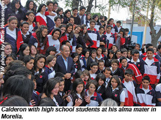 Calderon with high school students