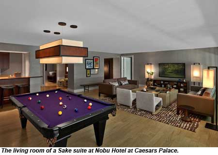 The living room of the Sake Suite at Nobu Hotel-