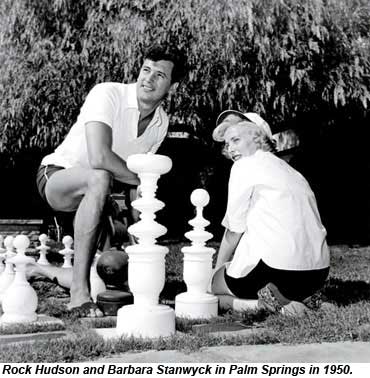 Rock Hudson and Barbara Stanwyck in Palm Springs in 1950.