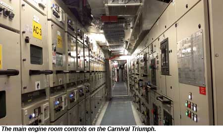 The main engine room controls on the Carnival Triumph.