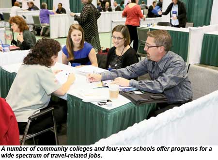 A number of community colleges and four-year schools offer programs for a wide spectrum fo travel-related jobs.
