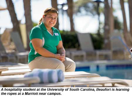 A hospitality student at the University of South Carolina, Beaufort is learning the ropes at a Marriott near campus.