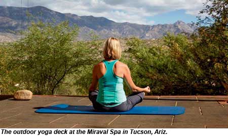 The outdoor yoga deck at the Miraval Spa in Tucson, Ariz.