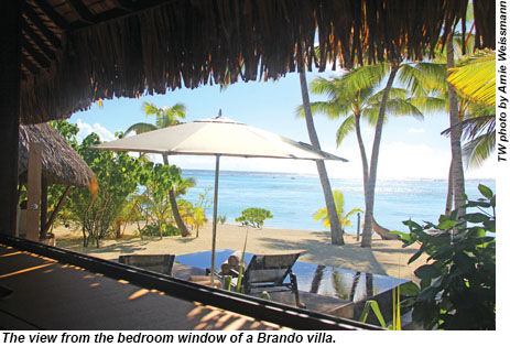 The view from the bedroom window of a Brando villa.