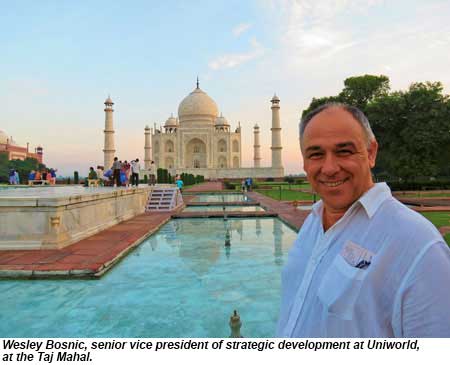 Wesley Bosnic, senior vice president of strategic development at Uniworld, at the Taj Mahal.