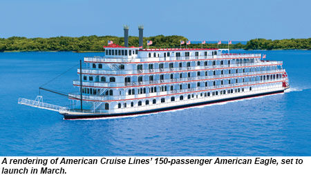 A rendering of American Cruise Lines' 150-passenger American Eagle, set to launch in March.