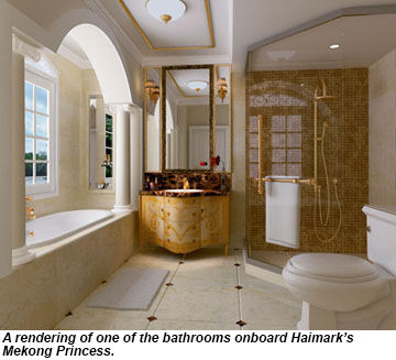 Rendering of a bathroom onboard the Mekong Princess.