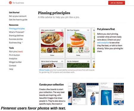 Pinterest users favor photos with text.