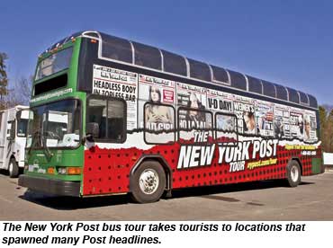 The New York Post bus tour takes tourists to locations that spawned many Post headlines.