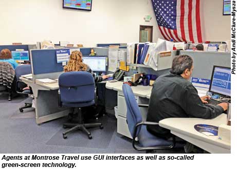Montrose Travel agents use GUI interfaces and green-screen technology