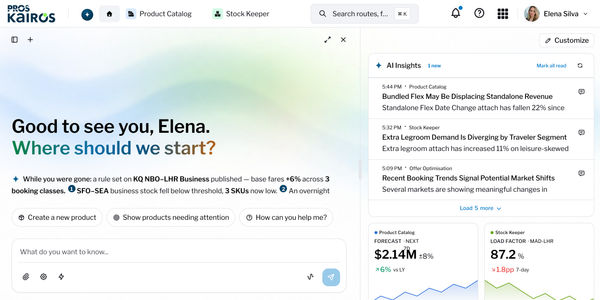 PROS launches airline retailing platform Kairos, starting with product catalog and inventory tools