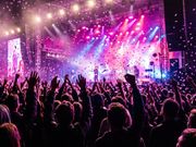 Packed concert, live performance at outdoor festival