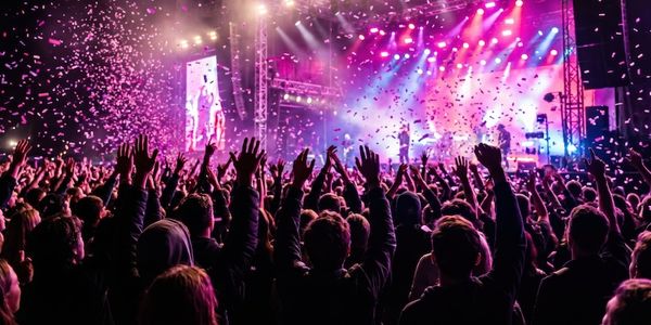 Packed concert, live performance at outdoor festival