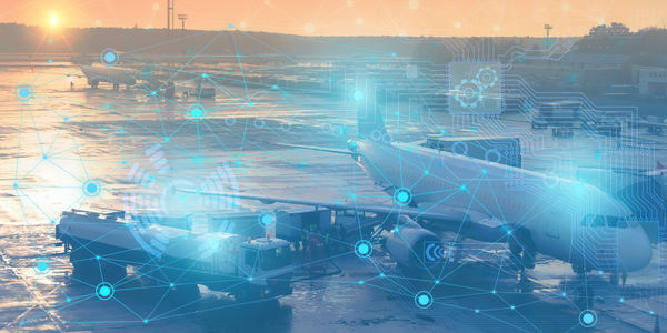 preflight preparation of the aircraft for departure. Conceptual representation of the use of modern technology and artificial intelligence to prepare the aircraft without human intervention