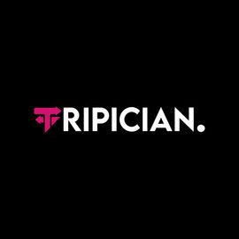 A black background features the white TRIPICIAN logo with a pink emblem. A black background features the white TRIPICIAN logo with a pink emblem.