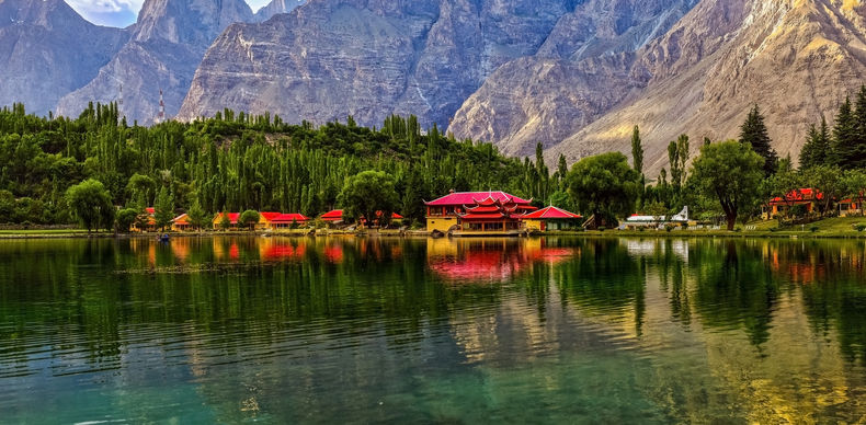 Reflection of Karakoram Mountains in lake