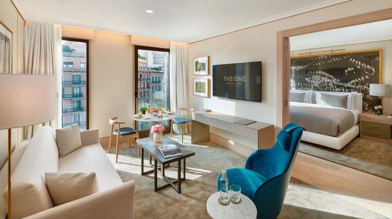 <b>The One Barcelona Hotel Room</b>. Images powered by <a href=https://www.travelagewest.com/Hotels/Barcelona/