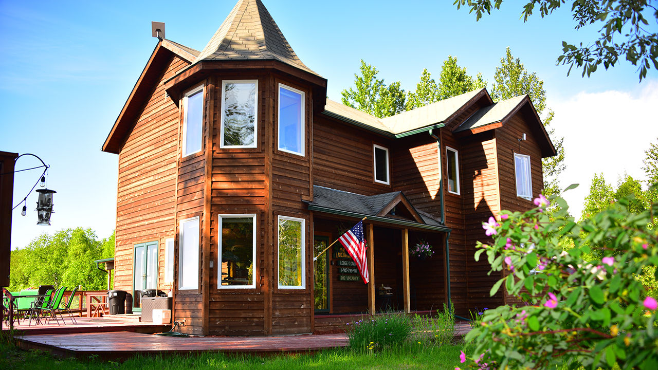 Talkeetna Denali View Lodge & Cabins is situated on a bluff above a surrounding forest, for unobscured views of Denali.