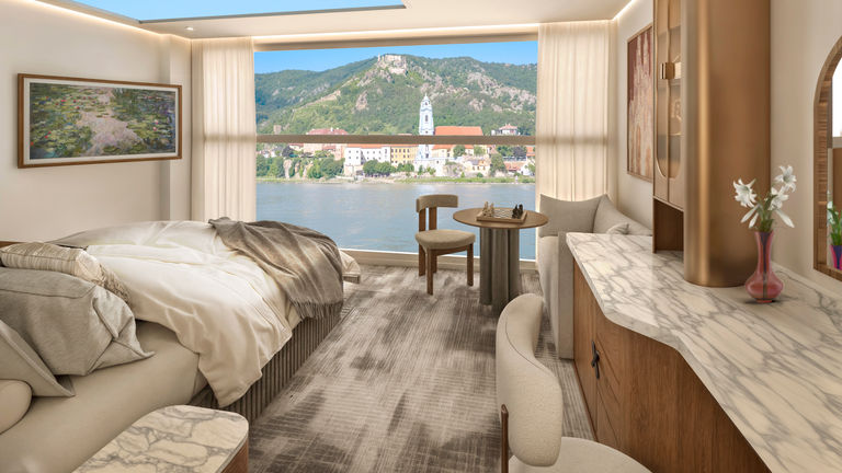 A rendering of a Skylight Infinite Balcony Suite, which will have a skylight with retractable privacy screen