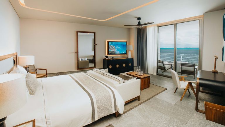 Each suite features a private terrace with views of the Caribbean Sea.